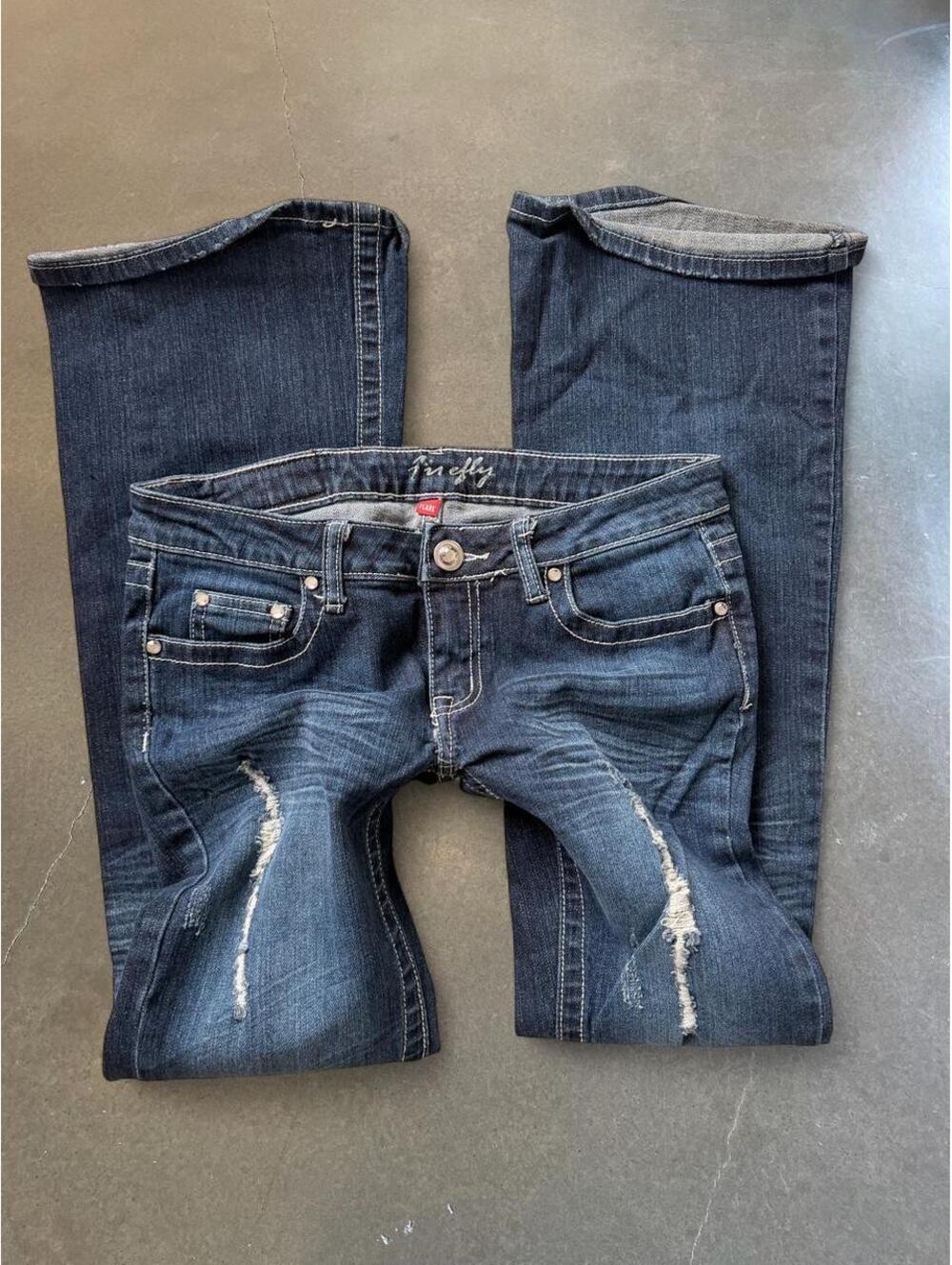 Firefly Flare Jeans | Women’s Size 3 | Y2K Dark Wash Distressed low rise